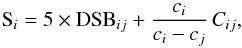 \begin{equation} \mathrm{S}_i= 5\times{\mathrm{DSB}}_{ij} +\frac{c_i}{c_i-c_j}\,C_{ij} \label{surf brightness} , \end{equation}