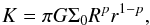Mathematical equation: \begin{equation} K=\pi G \Sigma_0 R^p r^{1-p} , \end{equation}