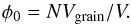 Mathematical equation: \begin{equation} \label{e_phi} \phi_0=N V_{\rm grain}/V. \end{equation}
