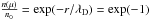 Mathematical equation: \hbox{$\frac{n(\mu )}{n_{0}}=\exp (-r/\lambda_{\rm D})=\exp (-1)$}
