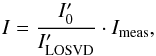 \begin{equation} I = \frac{I'_0}{I'_{\rm LOSVD}}\cdot I_{\rm meas} \label{eq:broadcorr} , \end{equation}