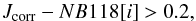 Mathematical equation: \begin{equation} J_\mathrm{corr} - NB118[{i}] > 0.2 \label{eq:col_crit} , \end{equation}