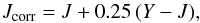 Mathematical equation: \appendix \setcounter{section}{6} \begin{equation} J_\mathrm{corr} = J + 0.25\,(Y-J), \label{eq:colcorr} \end{equation}