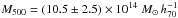 Mathematical equation: \hbox{$M_{500}=(10.5\pm2.5)\times10^{14}~M_\odot\,h_{70}^{-1}$}