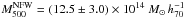 Mathematical equation: \hbox{$M_{500}^{\rm NFW}=(12.5\pm3.0)\times10^{14}~M_\odot\,h_{70}^{-1}$}