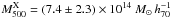 Mathematical equation: \hbox{$M_{500}^{\rm X}=(7.4\pm2.3)\times10^{14}~M_\odot\,h_{70}^{-1}$}