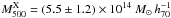 Mathematical equation: \hbox{$M_{500}^{\rm X}=(5.5\pm1.2)\times10^{14}~M_\odot\,h_{70}^{-1}$}
