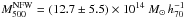 Mathematical equation: \hbox{$M_{500}^{\rm NFW}=(12.7\pm5.5)\times10^{14}~M_\odot\,h_{70}^{-1}$}