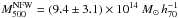 Mathematical equation: \hbox{$M_{500}^{\rm NFW}=(9.4\pm3.1)\times10^{14}~M_\odot\,h_{70}^{-1}$}