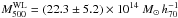 Mathematical equation: \hbox{$M_{500}^{\rm WL}=(22.3\pm5.2)\times10^{14}~M_\odot\,h_{70}^{-1}$}