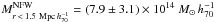 Mathematical equation: \hbox{$M_{r\,<\,1.5~{\rm Mpc}\,h_{70}^{-1}}^{\rm NFW}=(7.9\pm3.1)\times10^{14}~M_\odot\,h_{70}^{-1}$}