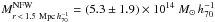 Mathematical equation: \hbox{$M_{r\,<\,1.5~{\rm Mpc}\,h_{70}^{-1}}^{\rm NFW}=(5.3\pm1.9)\times10^{14}~M_\odot\,h_{70}^{-1}$}
