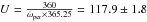 Mathematical equation: \hbox{$U=\frac{360}{\dot{\omega}_{\rm per}\times 365.25}=117.9\pm 1.8$}