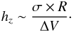 Mathematical equation: \begin{eqnarray} \label{eq_hz2} h_{ z} \sim \frac{\sigma \times R}{\Delta V}\cdot \end{eqnarray}