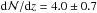 Mathematical equation: \hbox{${\rm d}{\cal N}/{\rm d}z=4.0\pm 0.7$}