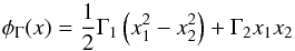 Mathematical equation: \begin{equation} \phi_\Gamma(x) = \dfrac12\Gamma_1 \left( x_1^2 - x_2^2 \right) + \Gamma_2x_1x_2 \end{equation}