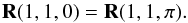 Mathematical equation: \begin{equation} \label{perpendicular8} {\bf R}(1, 1, 0)={\bf R}(1,1,\pi). \end{equation}