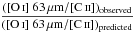 Mathematical equation: \hbox{$\displaystyle \frac{(\text{\OI ~63\mic}/\text{\CII})_{\text{observed}}}{(\text{\OI ~63\mic}/\text{\CII})_{\text{predicted}}}$}