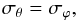 Mathematical equation: \begin{equation} \sigma_{\theta} =\sigma_{\varphi}, \end{equation}