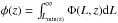 Mathematical equation: \hbox{$\phi(z)=\int_{L_{\rm min(z)}}^{\infty}\Phi(L,z)\mathrm{d}L$}