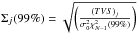 Mathematical equation: \hbox{$\Sigma_j (99\%) = \sqrt{ \protect\left( \frac{(TVS)_j}{\sigma_0^2 \chi_{N-1}^2 (99\%)} \right)}$}