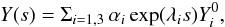 Mathematical equation: \appendix \setcounter{section}{1} \begin{eqnarray} \label{exp_sol} Y(s) = \Sigma _{i=1,3} \, \alpha_i \exp( \lambda_i s) Y_i^0, \end{eqnarray}