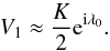 Mathematical equation: \begin{equation} V_1 \approx \frac{K}{2} \expo{\i \lambda_0}. \end{equation}