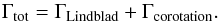 Mathematical equation: \begin{equation} \label{gammatot} \Gamma_{\mathrm{tot}} = \Gamma_{\mathrm{Lindblad}} + \Gamma_{\mathrm{corotation}} . \end{equation}