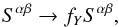 Mathematical equation: \begin{equation} S^{\alpha \beta} \rightarrow f_Y S^{\alpha \beta}, \end{equation}