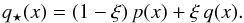 Mathematical equation: \begin{equation} q_\star(x) = (1-\xi)\,p(x) + \xi\,q(x). \end{equation}