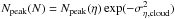 Mathematical equation: \hbox{$N\sub{peak}(N)=N\sub{peak}(\eta) \exp(-\sigma_{\eta,{\rm cloud}}^2)$}