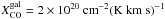 Mathematical equation: \hbox{$ X_{\rm CO}^{\rm gal} = 2 \times 10^{20}~\textrm{cm}^{-2} \textrm{(K km s)}^{-1}$}