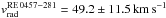 Mathematical equation: \hbox{$v^\mathrm{RE\,0457-281}_\mathrm{rad} = 49.2 \pm 11.5\,\mathrm{km\,s^{-1}}$}