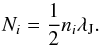 Mathematical equation: \begin{equation} N_i = \frac{1}{2} n_i \lambda_{\rm J}. \end{equation}