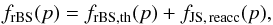 Mathematical equation: \begin{eqnarray} \label{ftot} f_{\rm rBS}(p)=f_{\rm rBS,th}(p)+f_{\rm JS,\,reacc}(p), \end{eqnarray}