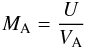 Mathematical equation: \appendix \setcounter{section}{1} \begin{eqnarray} \label{Malf} M_{\rm A}=\frac{U}{V_{\rm A}} \end{eqnarray}