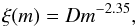 Mathematical equation: \appendix \setcounter{section}{1} \begin{equation} \xi(m)=Dm^{-2.35}, \end{equation}