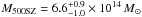 Mathematical equation: \hbox{$M_{500\mathrm{SZ}}=6.6^{+0.9}_{-1.0} \times 10^{14}\, M_{\odot}$}