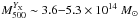 Mathematical equation: \hbox{$M_{500}^{Y_{\rm X}} \sim 3.6{-}5.3 \times 10^{14}~M_{\odot}$}