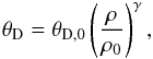 Mathematical equation: \begin{eqnarray} \tetad = \theta_{\rm D,0} \left( \rho \over \rho_0 \right)^\gamma , \end{eqnarray}