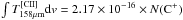 Mathematical equation: \hbox{$\int T^\mathrm{[CII]}_{158\mu\mathrm{m}}\mathrm{d}v=2.17 \times 10^{-16}\times N(\mathrm{C}^+)$}