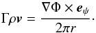 Mathematical equation: \appendix \setcounter{section}{1} \begin{equation} \Gamma\rho \vec{v}={\nabla \Phi \times {\vec e}_\psi\over 2\pi r}\cdot \end{equation}