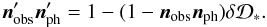 Mathematical equation: \appendix \setcounter{section}{3} \begin{equation} \vec{n}_{\rm obs}'\vec{n}_{\rm ph}'=1-(1-\vec{n}_{\rm obs}\vec{n}_{\rm ph})\delta{\cal D}_*. \end{equation}