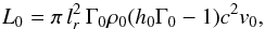 Mathematical equation: \begin{equation} L_0 = \pi\,l_r^2\,\Gamma_{\rm 0}\rho_0(h_0\Gamma_{\rm 0} -1)c^2v_0, \end{equation}