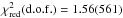 Mathematical equation: \hbox{$\chi^2_\mathrm{red}(\mathrm{d.o.f.}) = 1.56(561)$}