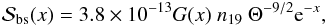Mathematical equation: \begin{eqnarray} \label{source_bs} \mathcal S_{\rm bs}(x)=3.8 \times 10^{-13} G(x)~n_{19}~\Theta^{-9/2} {\rm e}^{-x}, \end{eqnarray}