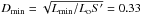 Mathematical equation: \hbox{$D_\mathrm{min} =\sqrt{L_\mathrm{min}/L_{\rm o}S'}=0.33$}
