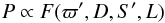 Mathematical equation: \begin{equation} P \propto F(\varpi',D,S',L) \end{equation}
