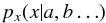 Mathematical equation: \begin{equation} p_x(x|a,b\ldots) \label{e:conditional} \end{equation}