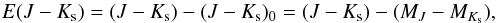 Mathematical equation: \begin{equation} E(J-K_{\rm s}) = (J-K_{\rm s}) - (J-K_{\rm s})_0 = (J-K_{\rm s}) - (M_J-M_{K_{\rm s}}), \end{equation}